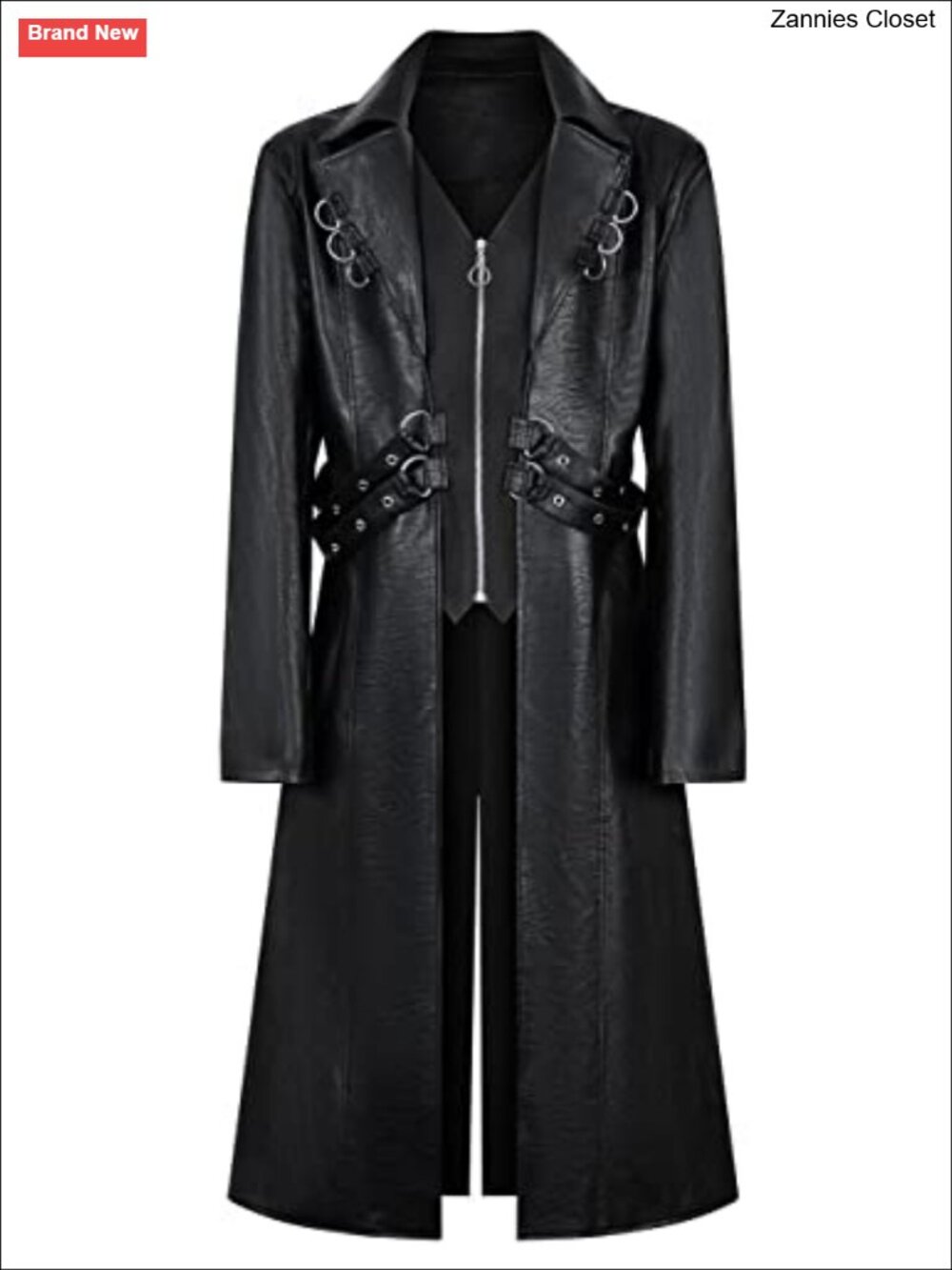 Men's Faux Leather Trench Coat Gothic Moto Long Jacket Slim Fit Cosplay